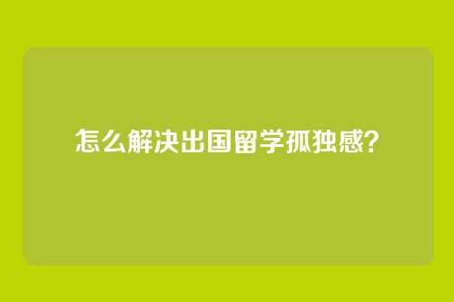 怎么解决出国留学孤独感？