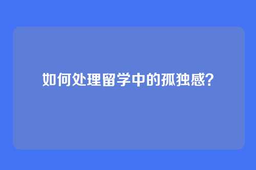 如何处理留学中的孤独感？