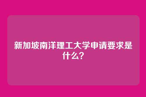 新加坡南洋理工大学申请要求是什么？