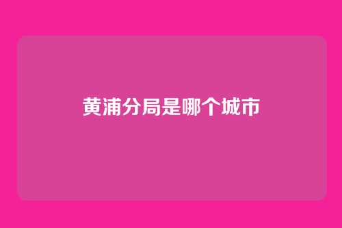 黄浦分局是哪个城市