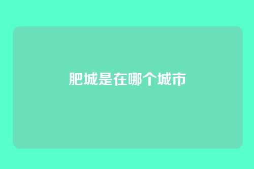 肥城是在哪个城市