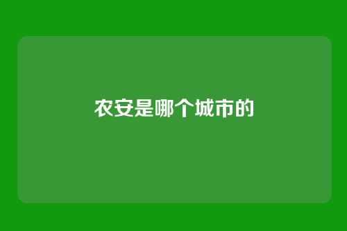 农安是哪个城市的