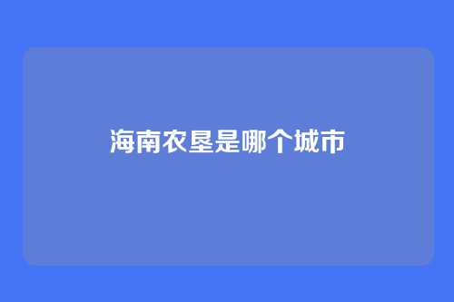 海南农垦是哪个城市
